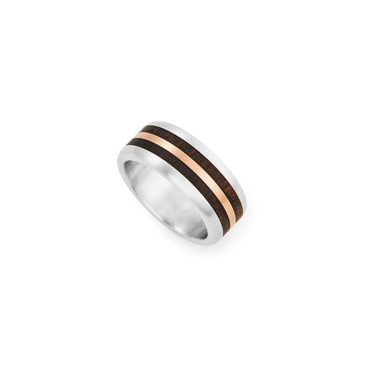 9k rose gold, silver and African Blackwood rounded ring