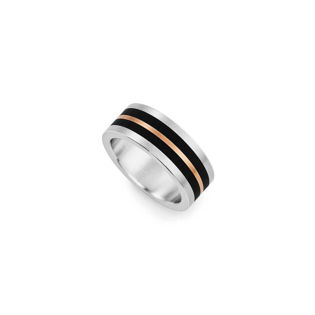 9k rose gold, silver and African Blackwood flat ring
