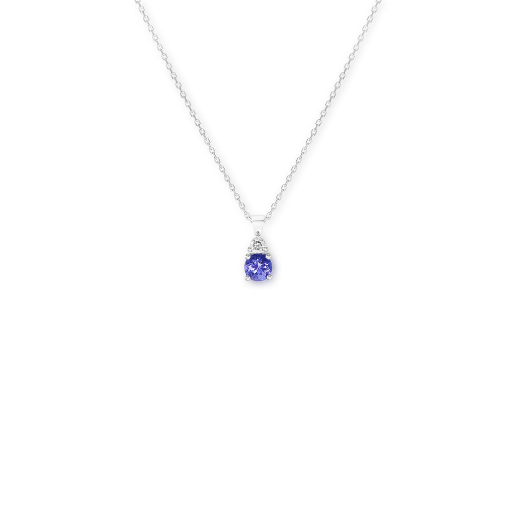 18k white gold, diamond and tanzanite claw set pendant