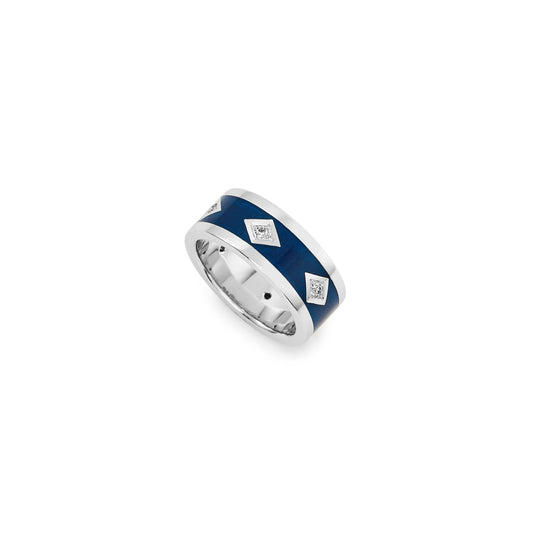 18k white gold, diamond and blue resin ring
