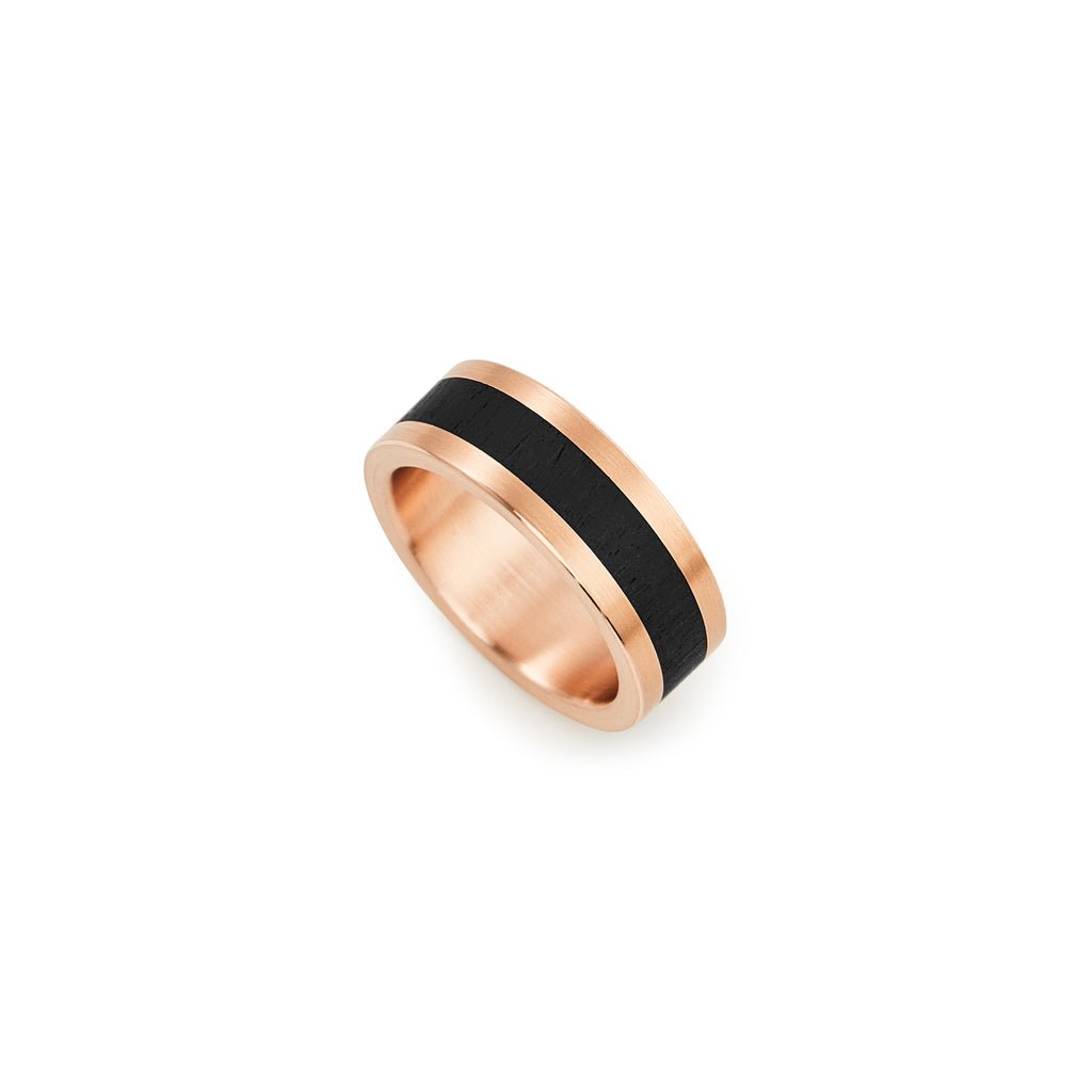 18k rose gold and African Blackwood inlay ring – Philip Wulfsohn Jewellery