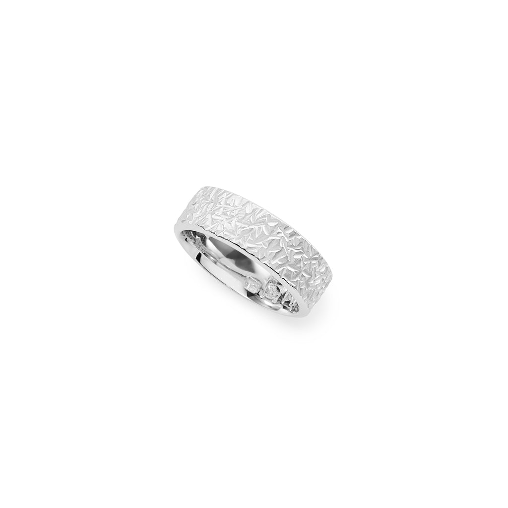 18k white gold foil texture ring