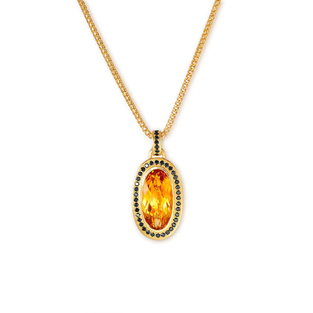 18k yellow gold, citrine and black diamond pendant