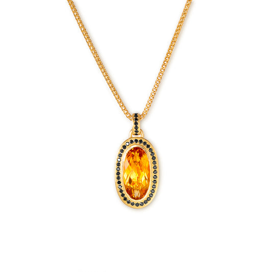 18k yellow gold, citrine and black diamond pendant