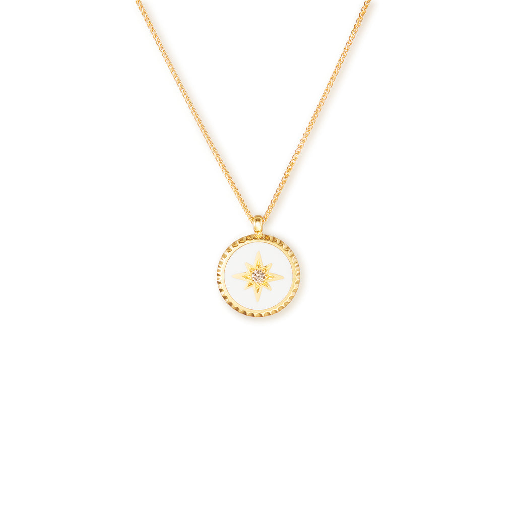 18k yellow gold, white resin and diamond starburst pendant