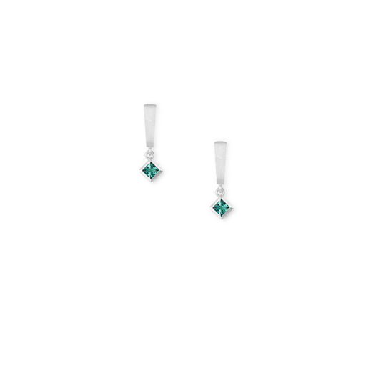 18k white gold and blue/green tourmaline exclamation drop earrings