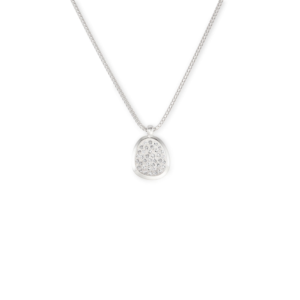 18k white gold and diamond concave pebble pendant