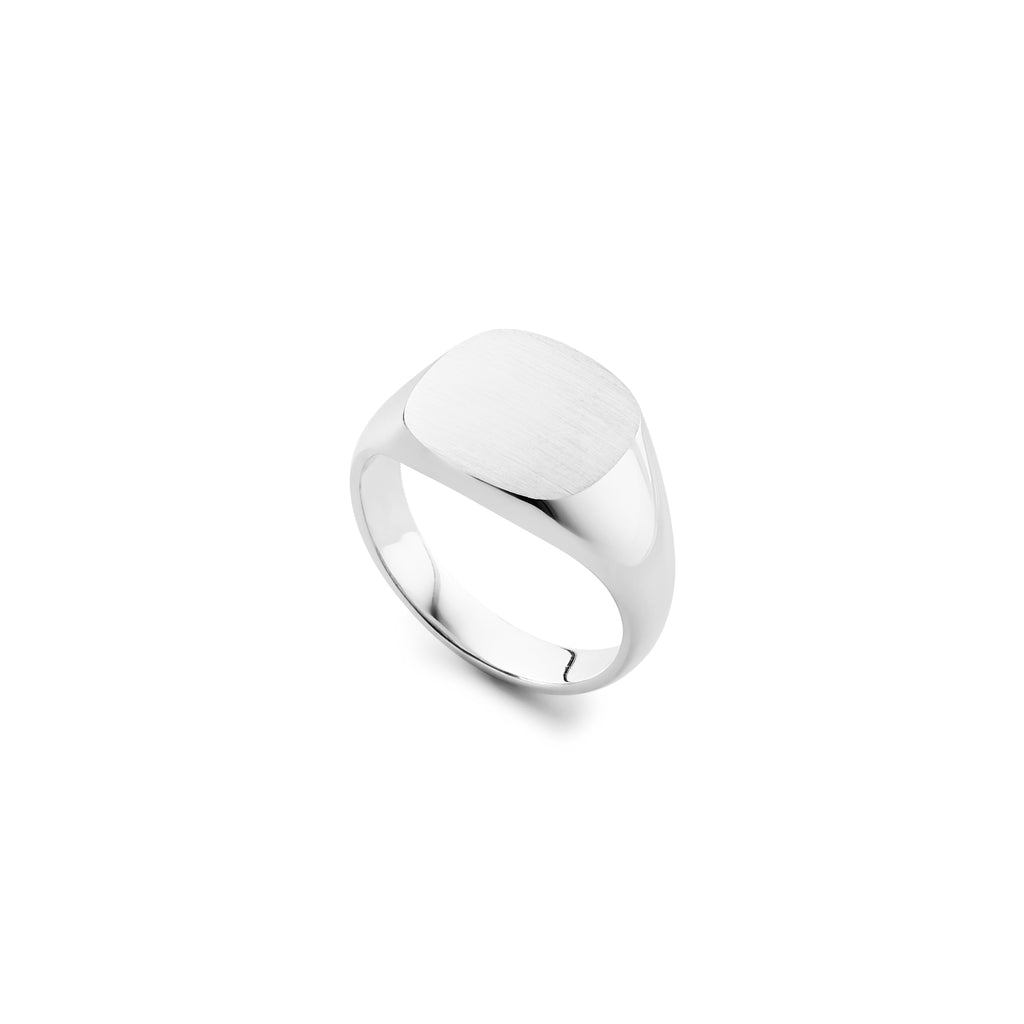 Silver soft square satin matt finish signet ring